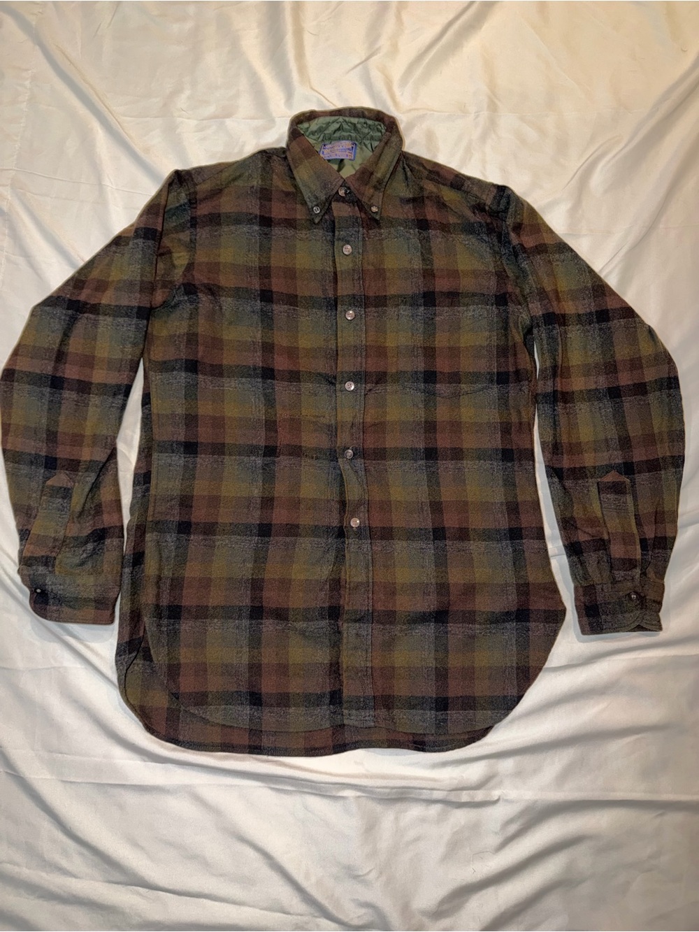 Vintage Pendleton Plaid Button-Down Flannel Shirt 60’s - Olive/Brown/Black M